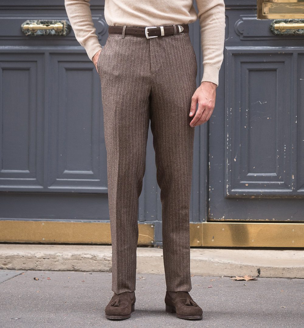 S2 Classic Cut Trousers / Wool Cotton Blend Herringbone Tweed