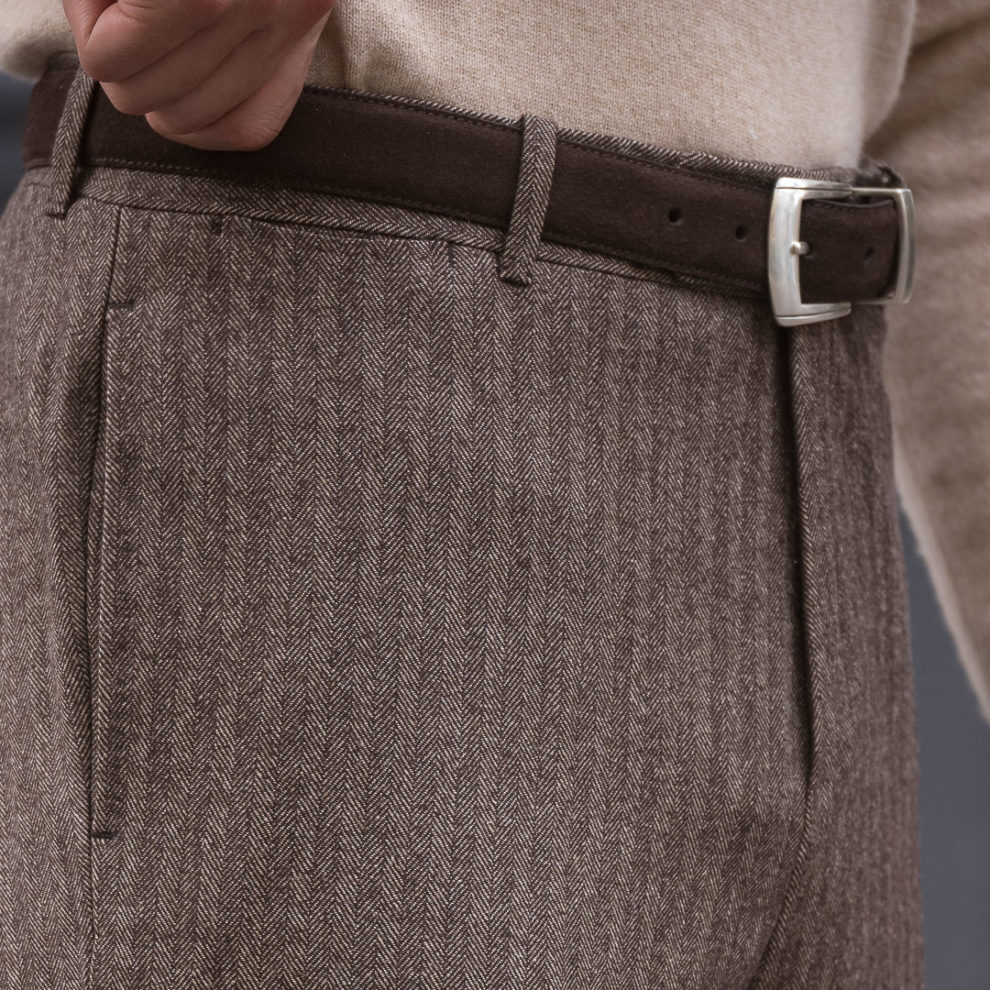 S2 Classic Cut Trousers / Wool Cotton Blend Herringbone Tweed