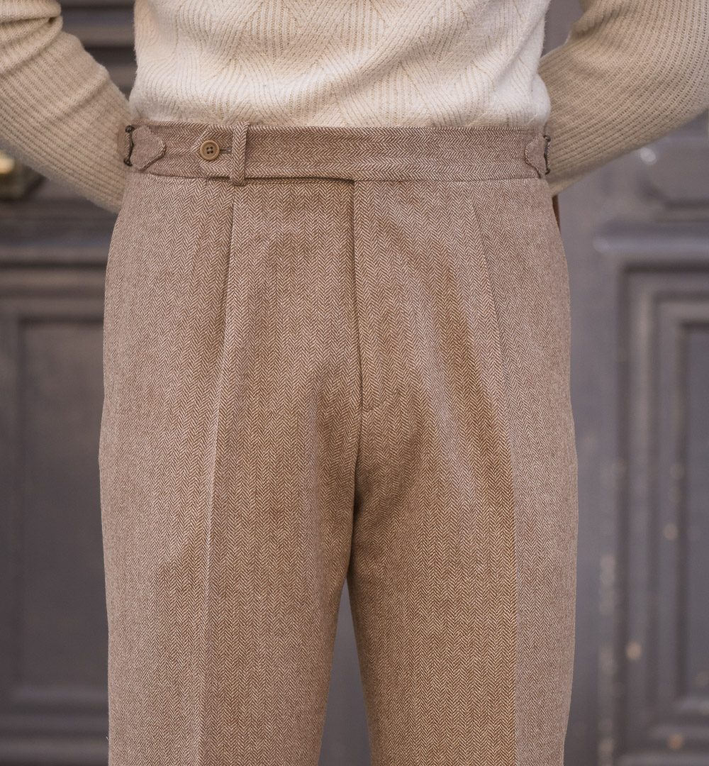 S3 Single Pleat Trousers / Camel Hair Herringbone Tweed