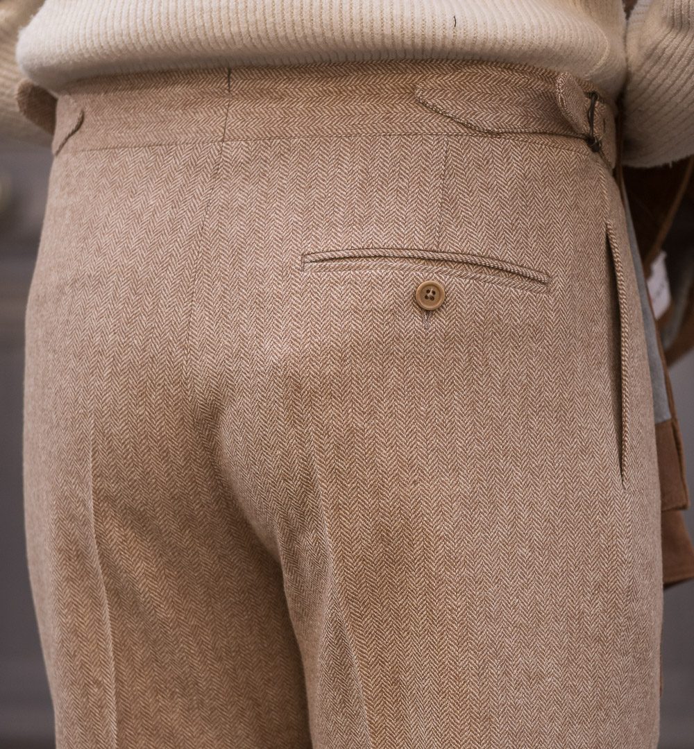 S3 Single Pleat Trousers / Camel Hair Herringbone Tweed