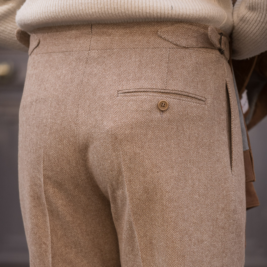 S3 Single Pleat Trousers / Camel Hair Herringbone Tweed | Scavini