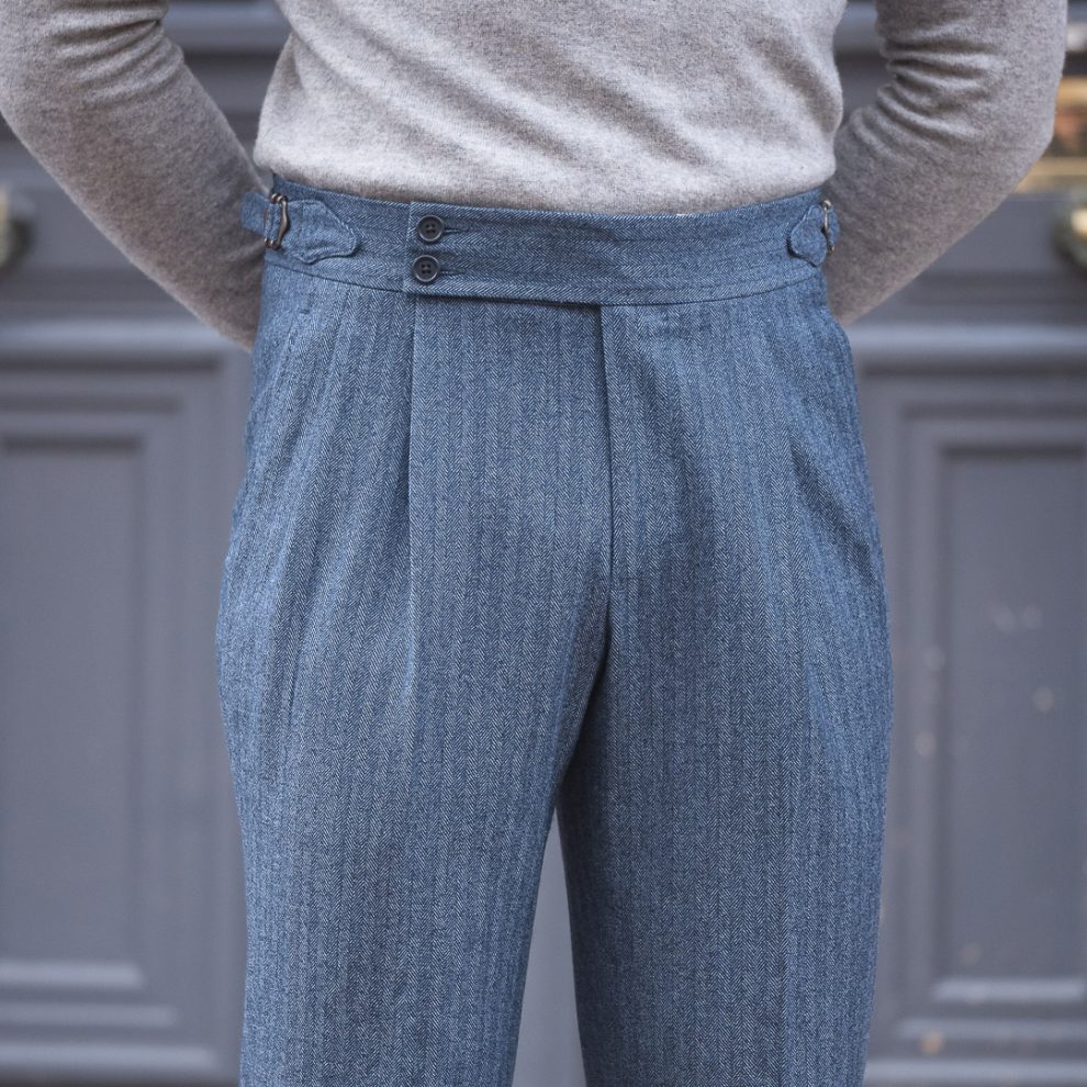 Pantalon Coupe Deux Pinces S4 / Tweed à Chevrons laine & coton