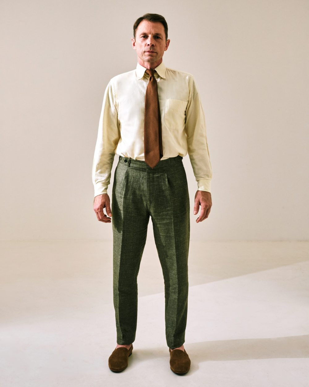 S3 One Pleat Trousers / Wool & Linen Hopsack