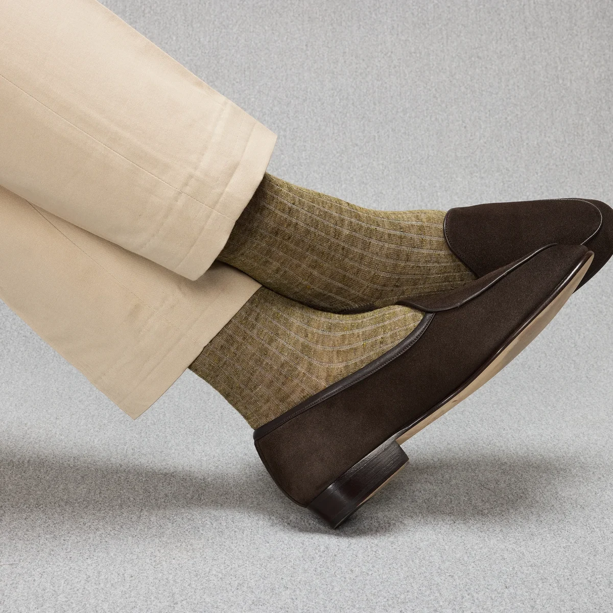 Knee-high by Mes Chaussettes Rouges / Khaki & Grey Linen - Green, T44-47