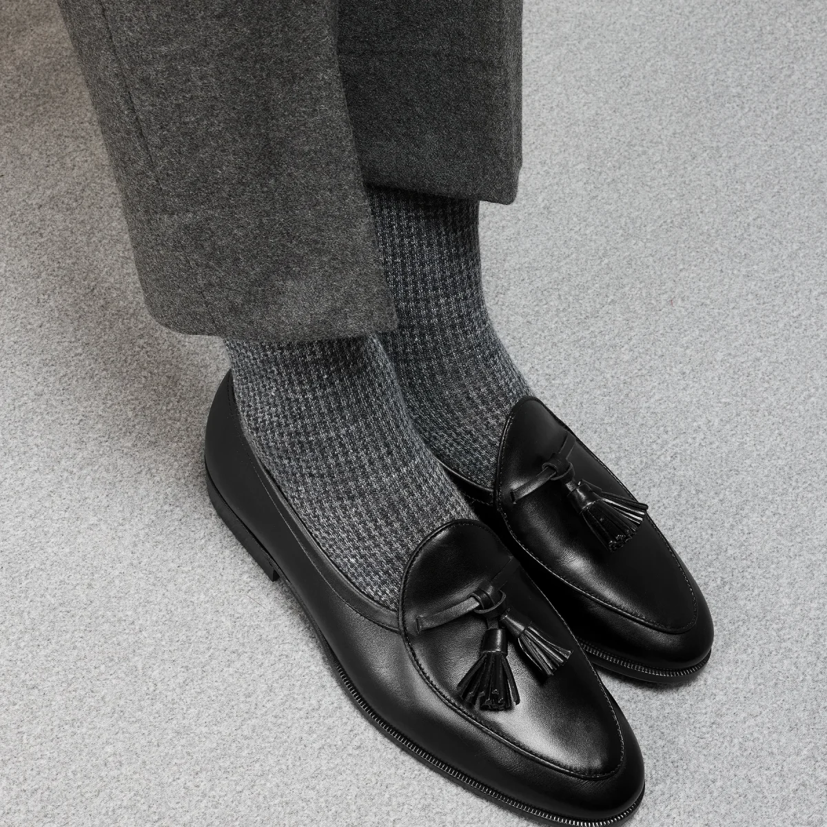 Mi-Bas par Mes Chaussettes Rouges / Pied-de-poule lin anthracite & gris clair - Gris, T39-41