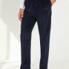 Pantalon une pince en velours côtelé bleu marine Scavini, vue de face.