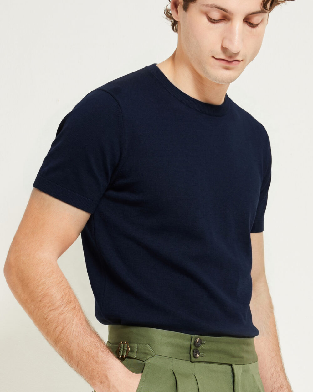 Fine gauge knit T-shirt / Cotton