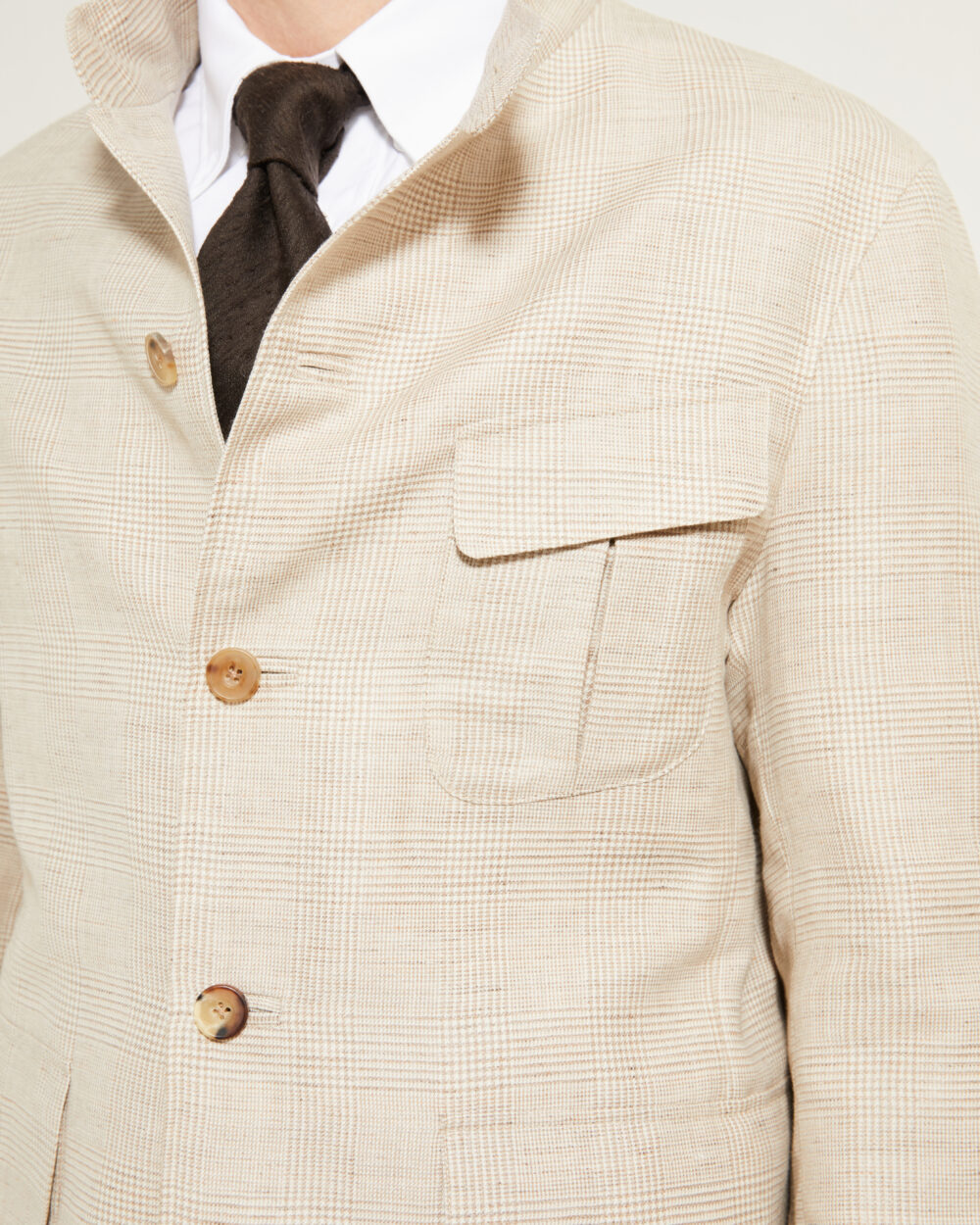 Flap-Pocket Maubourg Jacket / Wool & Linen Prince of Wales