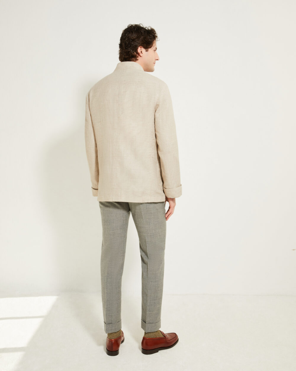 Flap-Pocket Maubourg Jacket / Wool & Linen Prince of Wales