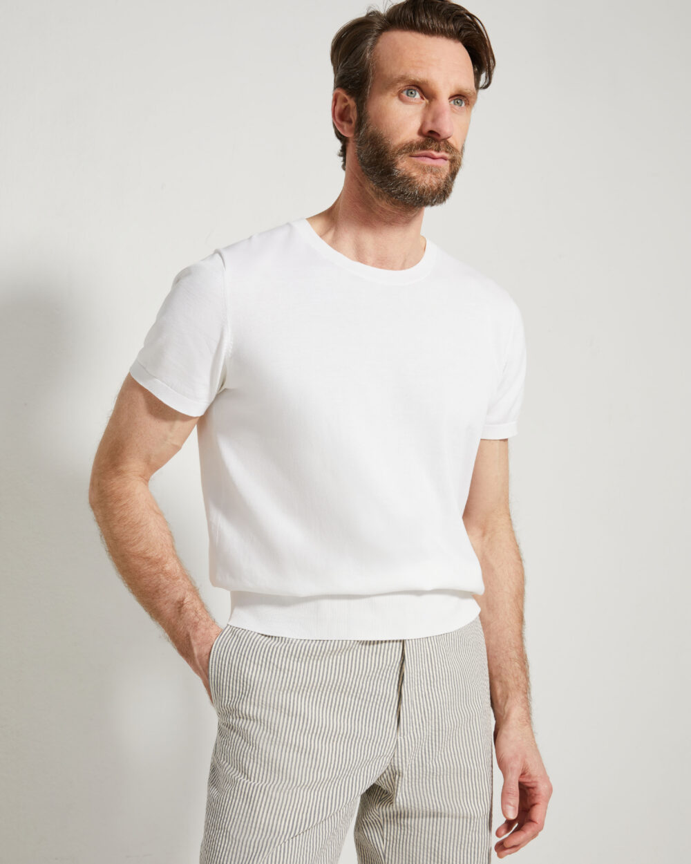 Fine gauge knit T-shirt / Cotton