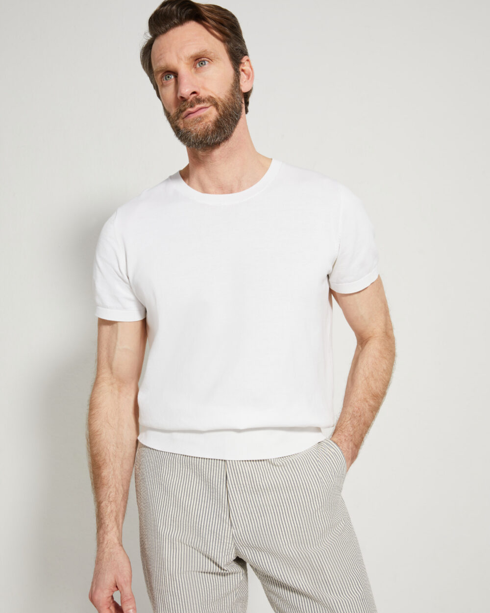 Fine gauge knit T-shirt / Cotton