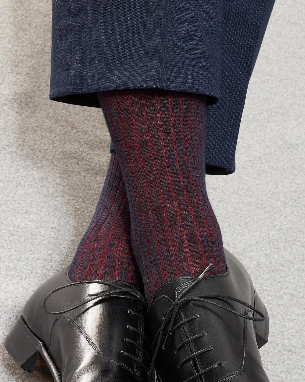 Knee-High Socks by Mes Chaussettes Rouges / Navy Blue & Red Stripes