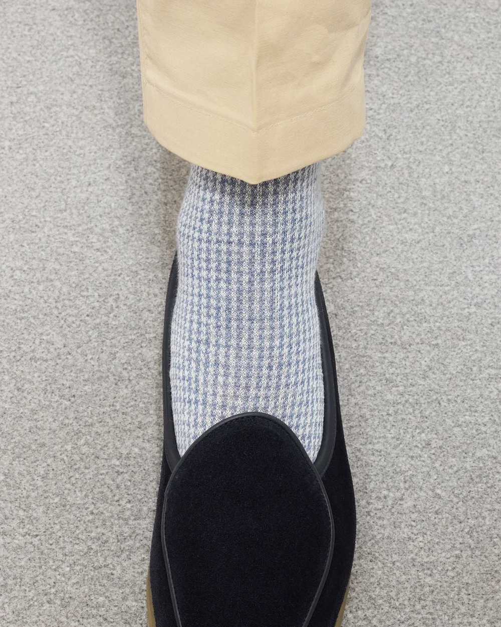 Mi-Bas par Mes Chaussettes Rouges
/ Pied-de poule lin bleu ciel & blanc cassé