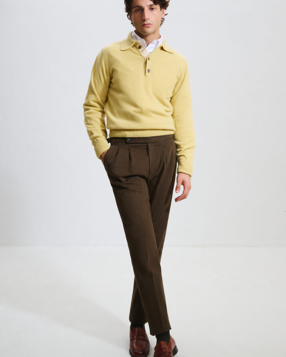 Two-Pleat Cut Trousers / Cotton Chino