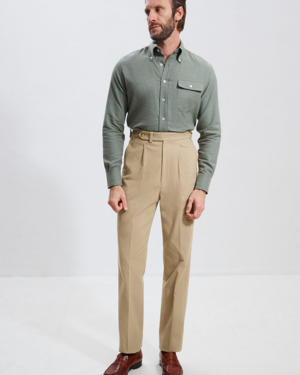 Single Pleat Trousers / Cotton Chino